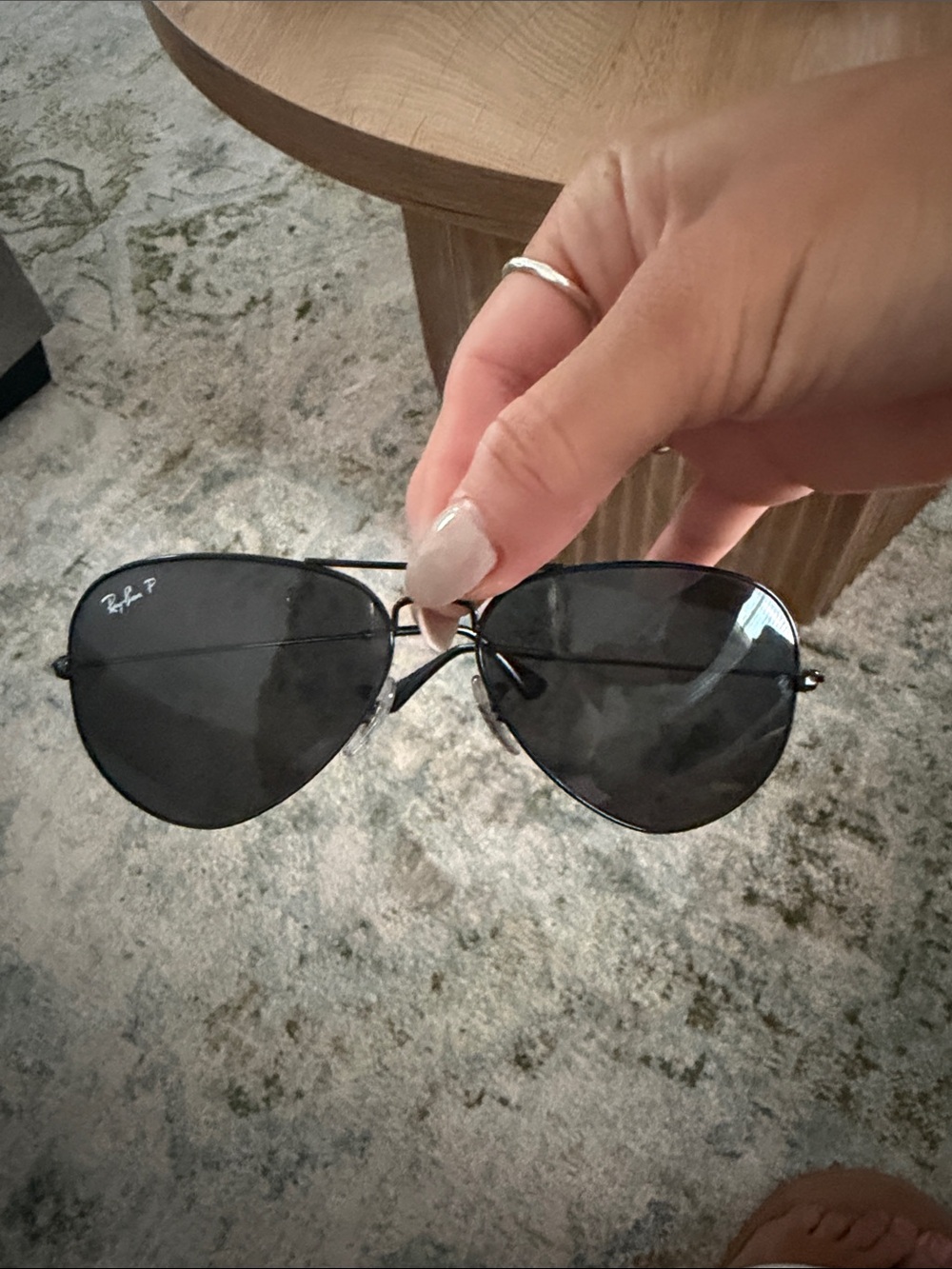 Like New Polarized Ray-Ban Black Aviator Sunglasses With Black Lenses
